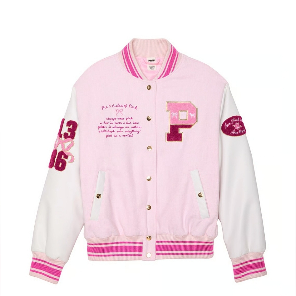 Pink X Loveshack Fancy Boyfriend Varsity Jacket